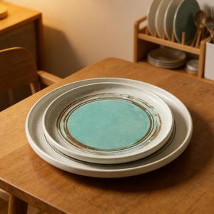 10 Inch Nordic Luxury Ceramic <b>Plates</b> Dinnerware Set Creative Color <b>Ring</b> Design for Dining Home - Product Image 3