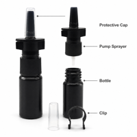 Flacon pulvérisateur nasal vide en plastique HDPE noir solide de 10 ml avec clip, format mini, prêt à l'emploi (RTS)