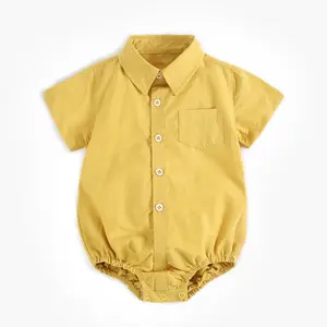 Wholesale Summer Short Sleeve Solid Color Polo Neck Toddler Jumpsuit Cotton Newborn Boys Baby Romper