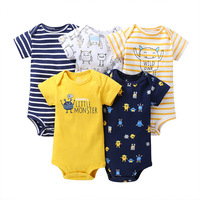 Lot de 5 barboteuses unisexe en coton 100 % de haute qualité à manches courtes pour nouveau-né, confortables et respirantes, avec boutons-pression – Collection été