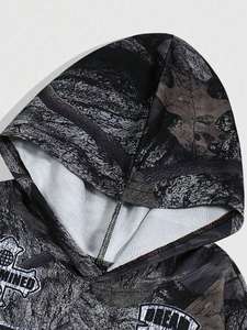 Venta al por mayor de ajuste holgado estilo deportivo hombres y mujeres gota hombro carta gráfico pulóver poliéster sudaderas con capucha - Product Image 3