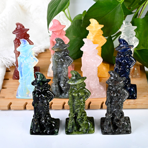 Figurine de sorcière en cristal de haute qualité, sculpture de sorcière en quartz rose pour cadeau d'Halloween - Product Image 1