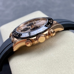 Montre chronographe sport haut de gamme, ton or rose, lunette tachymetre noire, aiguilles lumineuses, bracelet en caoutchouc, montre mécanique étanche - Product Image 5