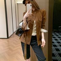 Veste coupe-vent classique tissée marron de qualité supérieure pour femme, en similicuir PU, manteau personnalisé pour l'automne et le streetwear