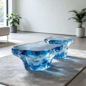 Tavolino <span class=keywords><strong>da</strong></span> Caffè Moderno di Lusso a Forma di Iceberg in Resina Trasparente Blu, Tavolino Laterale Personalizzato per Soggiorno, Arredamento Casa - Product Image 1