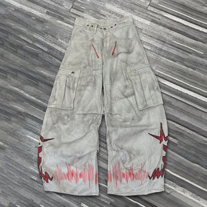 Calças <span class=keywords><strong>Jeans</strong></span> Vintage de Inverno Estilo Streetwear Masculino em <span class=keywords><strong>Denim</strong></span> Tricotado com Pernas Largas e Impressão em Seda Misturada Ajuste Solto OEM/ODM - Product Image 1