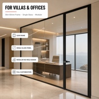 Cloison en verre simple de 60 mm avec cadre en aluminium intégré de style minimaliste pour villas et bureaux