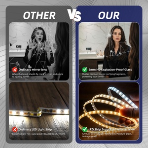 Specchio da Bagno LED Intelligente Moderno Rotondo Satinato, Montato a Parete <span class=keywords><strong>con</strong></span> Schermo Touch, <span class=keywords><strong>Luce</strong></span> Dimmerabile e Funzione Antiappannamento - Product Image 3