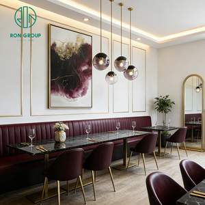 Table de luxe légère avec plateau en pierre frittée et cadre métallique, chaise en cuir rouge, banquette, mobilier pour restaurant et café - Product Image 4