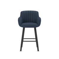 Tabouret de bar haut de gamme rembourré bleu avec accoudoirs, dossier cannelé, élégant, confortable, pivotant, pour la maison, la cuisine, le bar