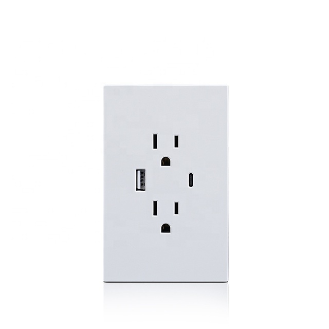 110V 220V 6 Pin Wall USB Sockets US Standard Power Wall Socket With USB Type C And USB Type A Charging Ports