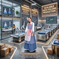 Robe de scène de performance théâtrale style Belle de la campagne européenne/américaine, à carreaux bleu français, pour demoiselle de ferme, ODM