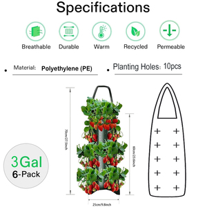 Sacs de culture de fraises de 3 gallons en gros d'usine, 10 pièces, en PE et feutre, sacs de culture pour plantes - Product Image 3