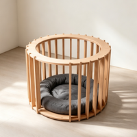 Table basse intégrée 2 en 1 et lit pour chat, table d'appoint en bois avec plateau en verre rond, mobilier de couchage pour animaux de compagnie d'intérieur pour salon