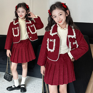 Set in Stile Chanel per Bambine Linda, <span class=keywords><strong>Abbigliamento</strong></span> Invernale per <span class=keywords><strong>Capodanno</strong></span>, Completo Due Pezzi con Gonna - Product Image 6