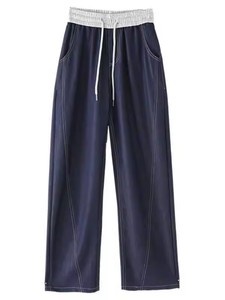 Desbloquea el código informal y de moda de los pantalones de pierna ancha de mezclilla azul profundo con diseño de cordón de cintura elástica disponible en stock - Product Image 6