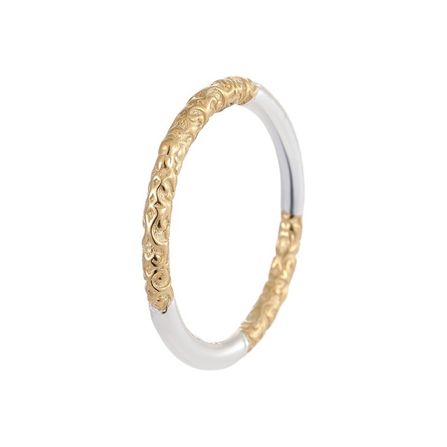 RS3200 Silver Round Geometry Pattern Electroplated Unisex Closed Finger Ring All-match Solid Antique Chinese Style Ring
