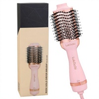 Brosse sèche-cheveux à air chaud or rose 3 en 1, brosse ionique pour lisser, boucler et sécher les cheveux