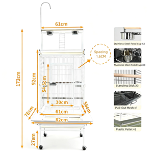 <span class=keywords><strong>Cage</strong></span> d'élevage rectangulaire en fer à grande ouverture pour oiseaux, avec accessoires, fermeture à poussoir, plateau en plastique amovible et roulettes, pour perroquet - Product Image 6