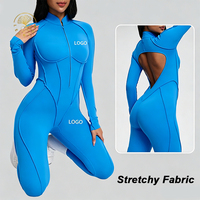 Combinaison de yoga élégante à col montant et séchage rapide, personnalisée par le fabricant, avec demi-zip, une pièce, pour femme, tenue de sport