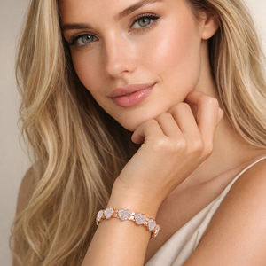 महिलाओं के विंटेज क्लासिक फैशन गहने गुलाब सोने की प्लेटेड चेन लिंक प्राकृतिक पत्थर के चुंबकीय हृदय के आकार के कंगन - Product Image 3