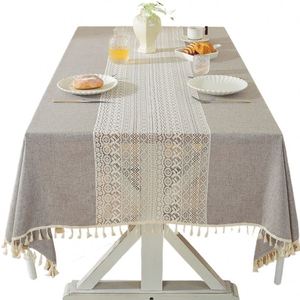 Mantel Elegante de Mezcla de Algodón y Lino de 140x200cm con Diseño Calado para Mesas de Té y Comedor, en Stock - Product Image 1