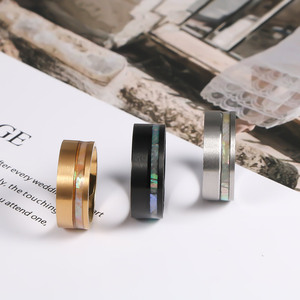 Stainless Steel Men's <b>Ring</b> With Shell Inlay Geometric Fashion Jewelry Gift SA1209 - Product Image 1