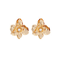 Grandes boucles d'oreilles à clous en forme de fleur pour femmes, plaquées or ou argent, en métal martelé, 2 couleurs