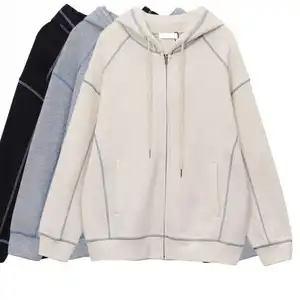 Winter women's custom hoodie thick zipper two pockets sweatshirt plain jumper Korean loose casual hoodie