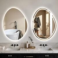Miroir de salle de bain LED irrégulier mural anti-buée, double commande tactile, 3 températures de couleur, plusieurs tailles, vente en gros