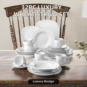 Lot de 32 pièces de vaisselle jetable en céramique de luxe moderne, bols, tasses, assiettes, pour enfants, maison, pique-nique, restaurants - Product Image 2