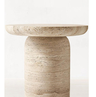 Table d'Appoint en Marbre Travertin Pierre Naturelle de Luxe pour Salon et Coin Café