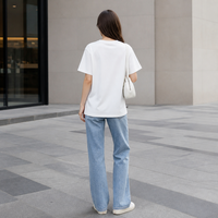 T-shirt en denim tricoté écologique anti-boulochage à manches courtes et taille haute, imprimé pois arc-en-ciel, indispensable polyvalent pour l'été