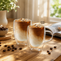 Tasses à café en verre à double paroi JY 350 ml, tasses à latte isolées, lot de 2, verrerie creuse pour la maison