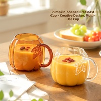 Verre à boisson en borosilicate haut de gamme en forme de citrouille avec motif feuille pour jus, smoothies, thé au lait, petit-déjeuner, maison, cuisine, café