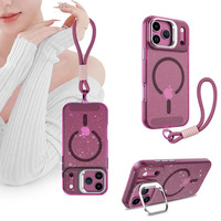 Étui de téléphone REDIAN magnétique sans fil scintillant avec support d'appareil photo et cordon, protection intégrale 360° en TPU+PC