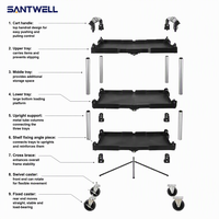 Chariot utilitaire à 3 niveaux en plastique, chariot à outils roulant, étagère de rangement en PP avec poche latérale pour l'atelier et le nettoyage