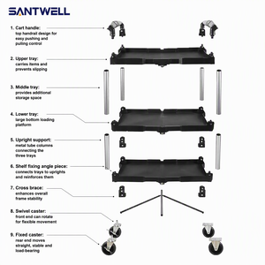 3 Tier <b>Plastic</b> Utility Cart Rolling Tool Trolley PP Storage Rack with Side <b>Pocket</b> for Workshop Cleaning - Product Image 2