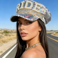Chapeaux de fête pour festival Burning Man, chapeaux de capitaine reine en sequins argentés et perles, vente en gros, 3 MOQ