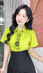 เสื้อเชิ้ตแขนสั้นผู้หญิงแบบเรียบง่ายประดับลูกไม้สำหรับขายส่ง ODM เสื้อและเสื้อเชิ้ตแบบเรียบ - Product Image 2