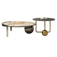 Table basse moderne pour salon, pieds en acier inoxydable, plateau en pierre frittée, table basse ronde
