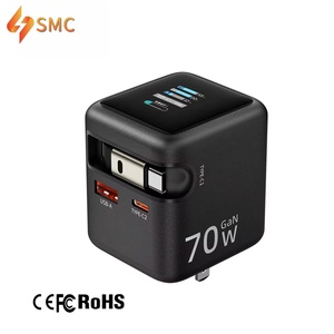 70W TFT Display Retractable Gan Charger <strong>Adapter</strong> <strong>USB</strong> Type <strong>C</strong> PD3.0 2C1A US Foldable EU AU UK <strong>Plug</strong> TFT Display Wall Fast Charger - Product Image 2