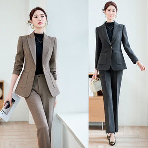 Women's Two-Piece Suit Set Gray Black Polyester Wool Blend Anti-Wrinkle Professional Commute Wear - Product Image 1