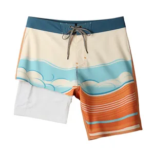 Großhandel 4-Wege-Stretchbrett-Shorts Strandshorts schnell trocknend Surf Herrenshorts individuell 2 in 1 Boardshorts