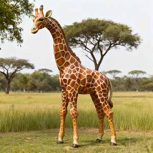 Sculpture de <span class=keywords><strong>girafe</strong></span> grandeur nature en résine de fibre de verre décorative d'extérieur, impression numérique, couleurs et logo personnalisables pour jardin - Product Image 4
