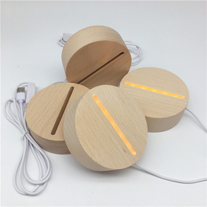 New Round <strong>LED</strong> Bracket USB Children's Room Wooden Night Light Blank <strong>Acrylic</strong> Wood Night Lamp <strong>Base</strong> - Product Image 3