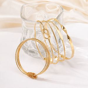 Punk Trendy Zinc Alloy <b>Bracelets</b> Set for Unisex <b>Gold</b> Color <b>Bead</b> Cuban Chain Irregular Layered Hand Charm <b>Bracelet</b> Set - Product Image 4