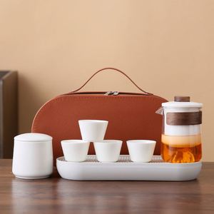 Coffret Cadeau d'Affaires : Service à Thé Chinois en Porcelaine Blanche de Jade (type Graisse de Mouton) avec Théière Portable et Boîte Cadeau pour Clients - Product Image 4
