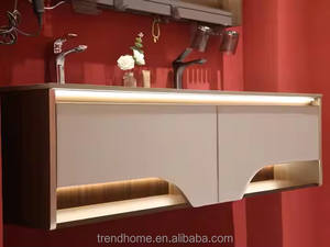 Deux tables de meuble de toilette avec deux lavabos Deux robinets et armoire à miroir de grande taille - Product Image 2