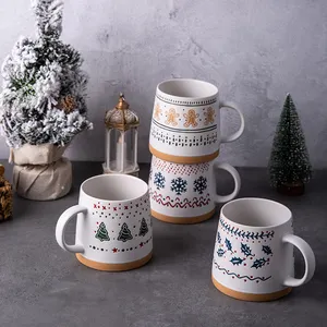 Caneca de café de cerâmica branca de 13 onças com estampa popular em relevo de seda, item de decoração de natal mais vendido